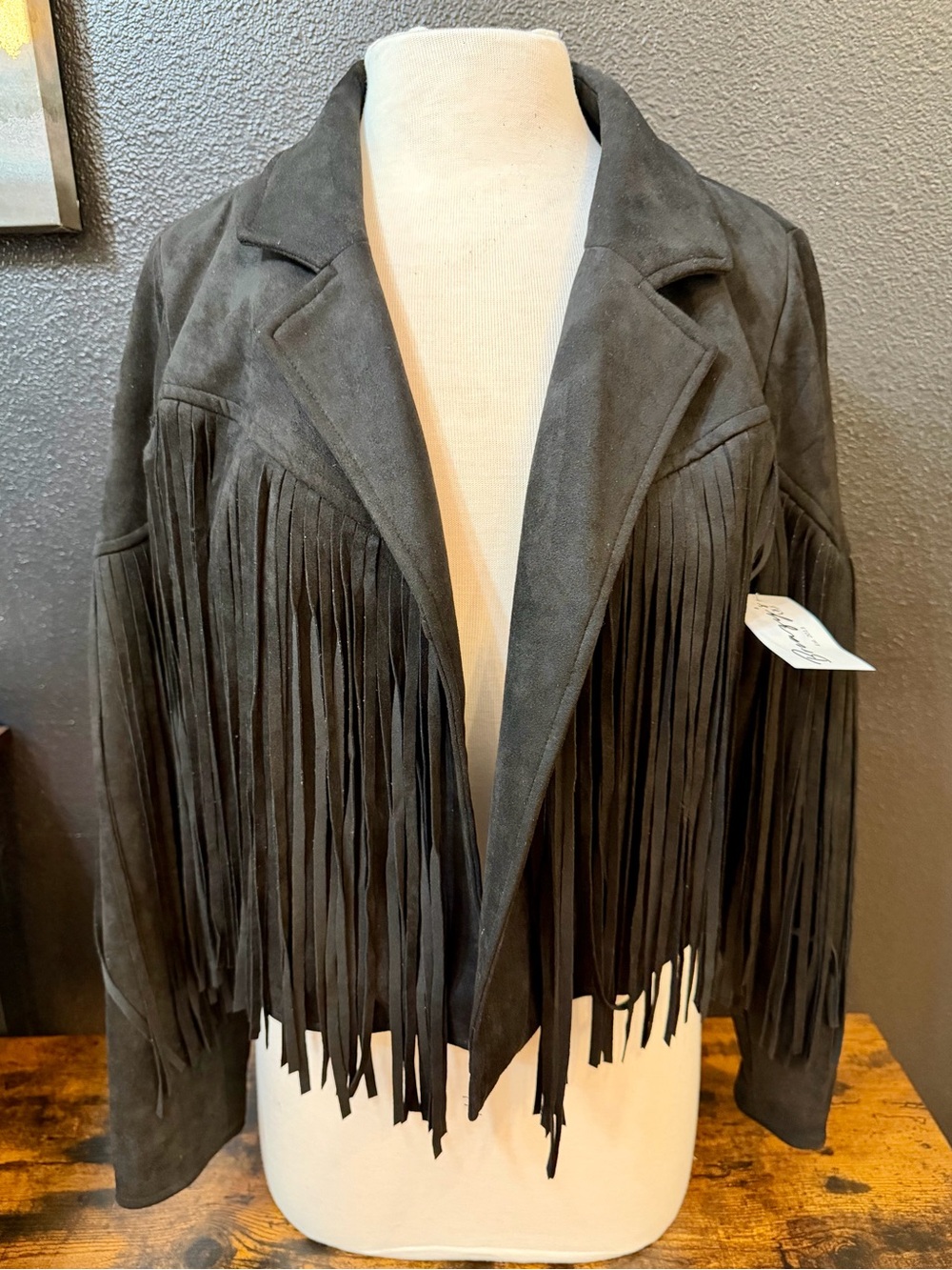 Fantastic Fawn Black Ultra Suede Fringe Jacket Sz: M